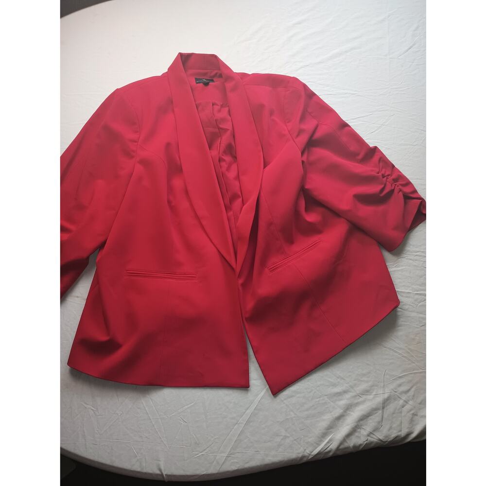 Worthington Red‎ Plus Size Blazer Women Size 3X Ruched Sleeves Festive